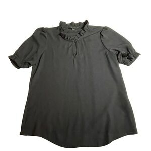 Banana Republic Black Ruffle Neck Short Sleeve Blouse Women's XS